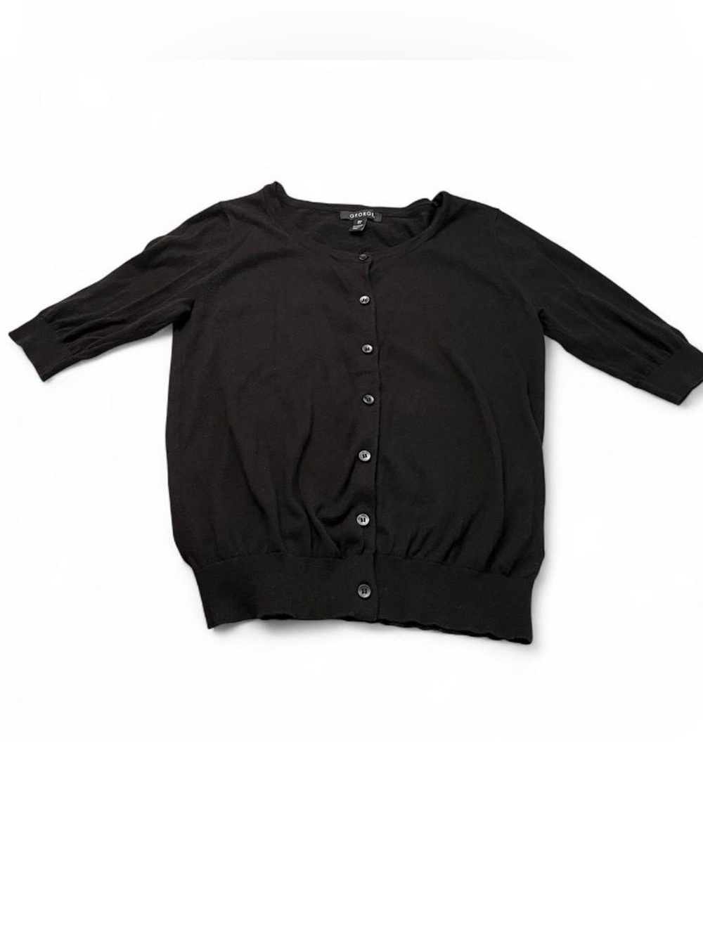 Short Sleeve Button Up Crew Neck Minimalist Cardigan Sweater Black Small EUC